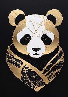 Golden Panda Kintsugi Art