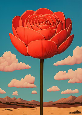 A giant flower blooming in a desert landscape