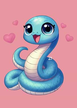 Cute Cartoon Snake with Hearts