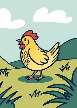 Cartoon Chicken in a Field