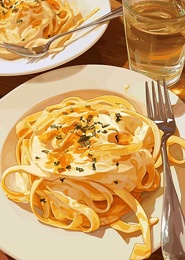 Pasta with Cream Sauce Illustration