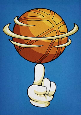 Cartoon Basketball on Finger with Rings