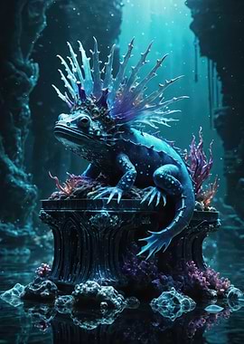 Bioluminescent Sea Frog on Ancient Pedestal — Fantasy Digital Illustration