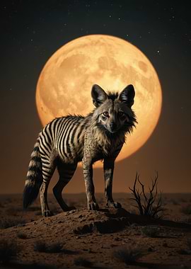 Moonlit Striped Fox — Cinematic Night Wildlife Art