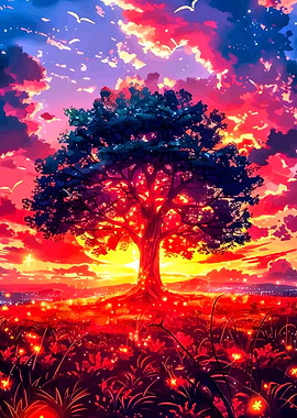 Tree at Sunset Digital Art