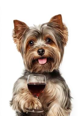 Yorkie with Wine Glass