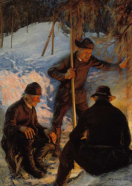 Three Men in a Snowy Landscape