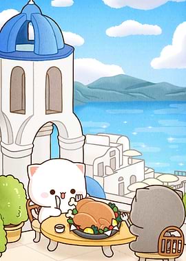 Cartoon Cats Feast Santorini