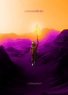 Astronaut with Balloons on Alien Planet