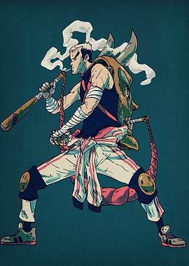 Stylized Warrior with Mask and Baseball Bat