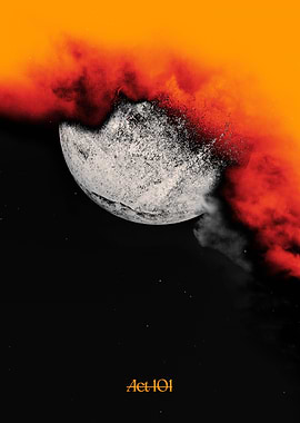 Abstract Moon with Fiery Cloud