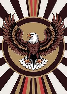 Eagle emblem with sunburst background retro pop art