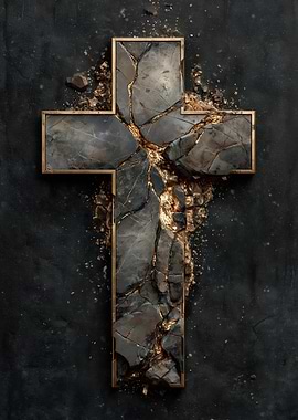 Cracked Stone Christian Cross