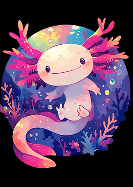 Cute Axolotl Underwater Scene