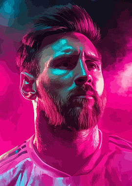 Lionel Messi Portrait in Pink and Blue