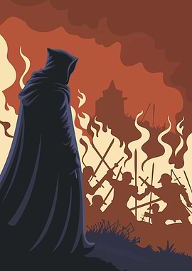 Hooded Figure Watching a Battle