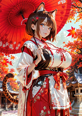 Anime Girl with Fox Ears and Tail