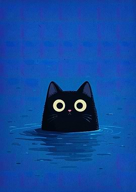 Black Cat in Blue Water
