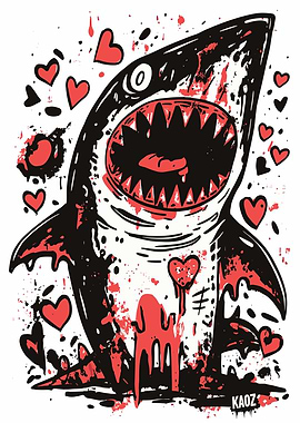 Shark with Hearts Graphic Art