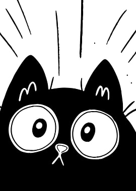 Surprised Black Cat Cartoon Illustration