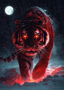 Red Tiger with Glowing Eyes