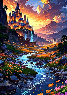Fantasy Castle Landscape with River