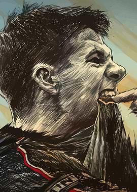 Man biting a mountain illustration