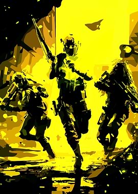Military Squad in Action, Yellow Tones