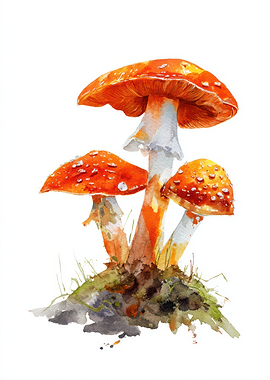 Watercolor Painting of Fly Agaric Mushrooms