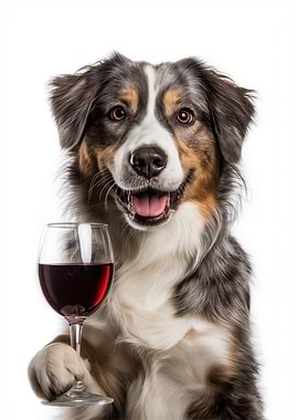 Australian Shepherd with Wine Glass Portrait