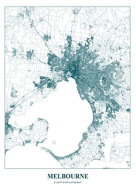 Melbourne City Map Teal