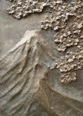 Mount Fuji and Cherry Blossoms Relief