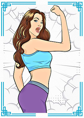 Cartoon Woman Flexing Bicep
