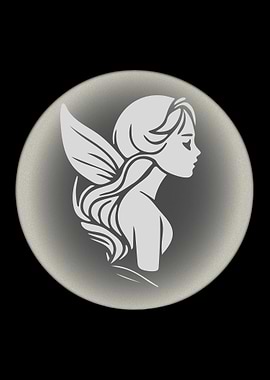 Elegant Fairy Silhouette on Gray Circle