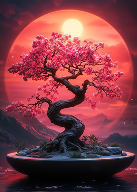 Bonsai Tree with Pink Blossoms