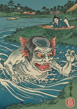 Kappa Encounter Ukiyo-e Style