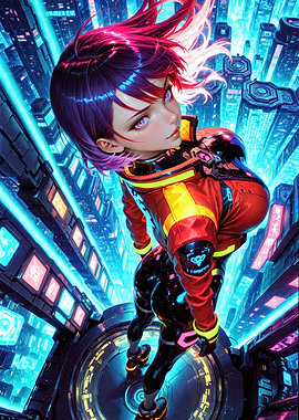 Cyberpunk Girl in Futuristic Cityscape