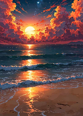 Sunset over the ocean with clouds