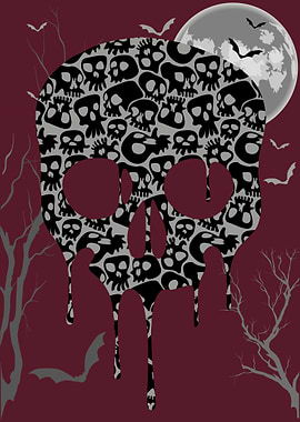 Skull Pattern with Moon and Bats
