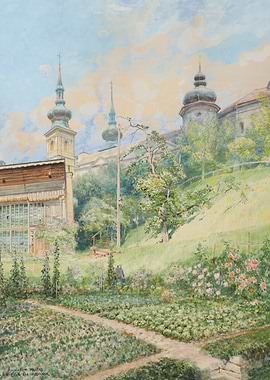 Garden with Church Towers Painting