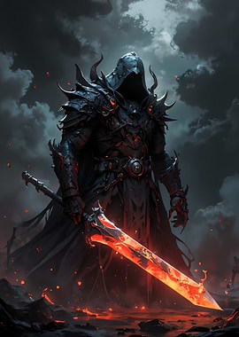 Dark Knight with Fiery Sword