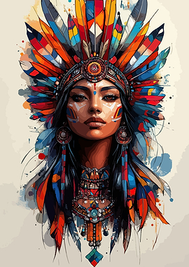 Native American Woman with Feather Headdress