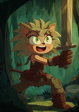 Cartoon Hedgehog Warrior with Sword