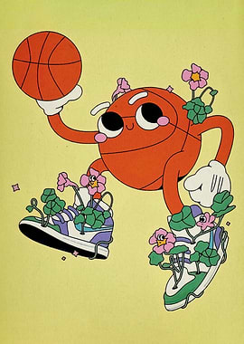 Basketball Character with Floral Sneakers
