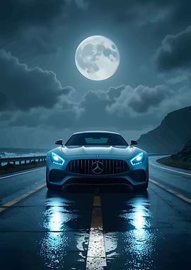 Mercedes-Benz under the moonlight