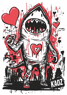 Monster Shark with Hearts and Sharp Teeth
