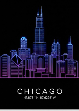 Chicago Skyline Neon Art