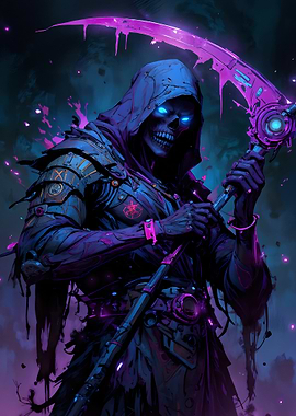 Cyberpunk Grim Reaper with Glowing Scythe