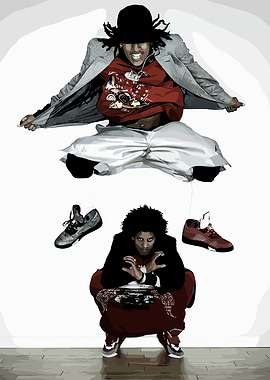 Dynamic Duo with Floating Sneakers