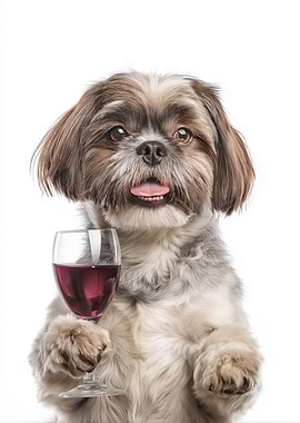 Shih Tzu with Wine Glass Portrait